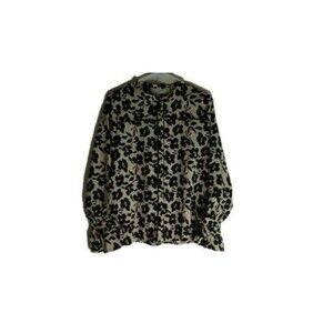 Hayden Los Angeles Womens Blouse M Ivory Black Floral Bell Sleeve Career Dressy